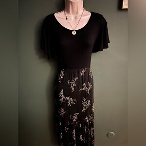 Maurices Elegant Black Midi Dress with White Patterns